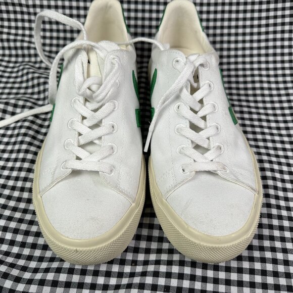 Veja Canvas Sneakers in White and Green - Picture 2 of 6